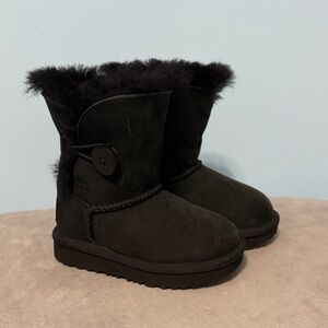 UGG Kids Black Suede Button Boots